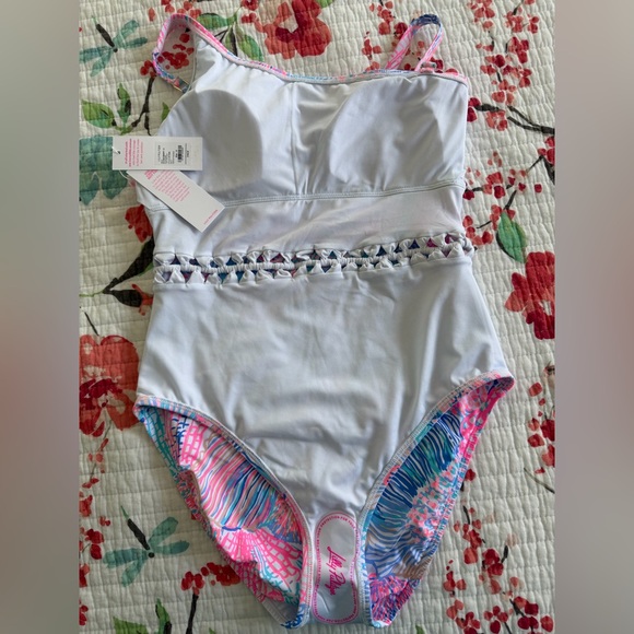 Lilly Pulitzer one piece bathing suit in pink, blue and white - Picture 4 of 8